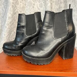 Divided H&M Black Platform Chelsea Boots Size 5.5 Chunky Heel Grunge Y2K 90s
